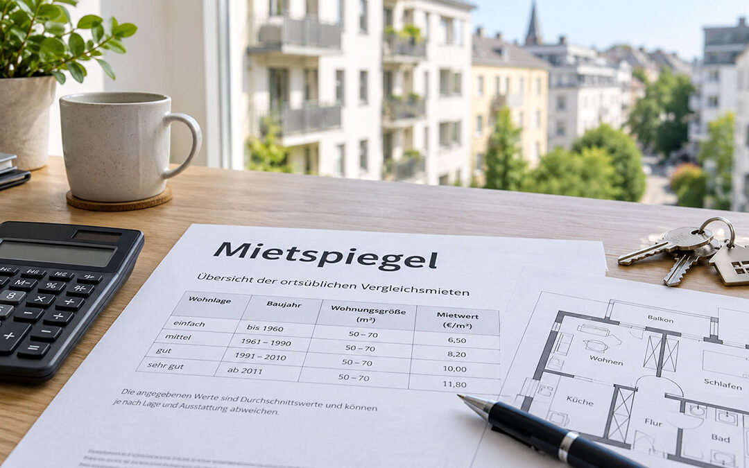 Mietspiegel mit Vergleichsmieten, Quadratmeterpreisen und Wohnungsgrundriss
